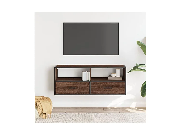 Meuble TV chêne marron 100x31x39,5 bois d'ingénierie et métal