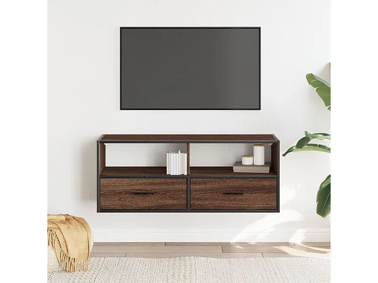 Meuble TV chêne marron 100x31x39,5 bois d'ingénierie et métal