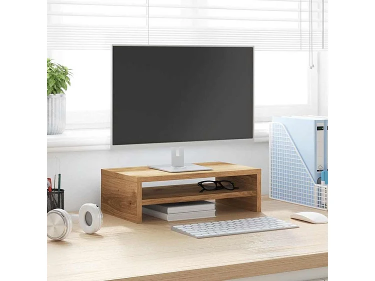 Support de moniteur chêne artisanal 42x24x13 bois ingénierie