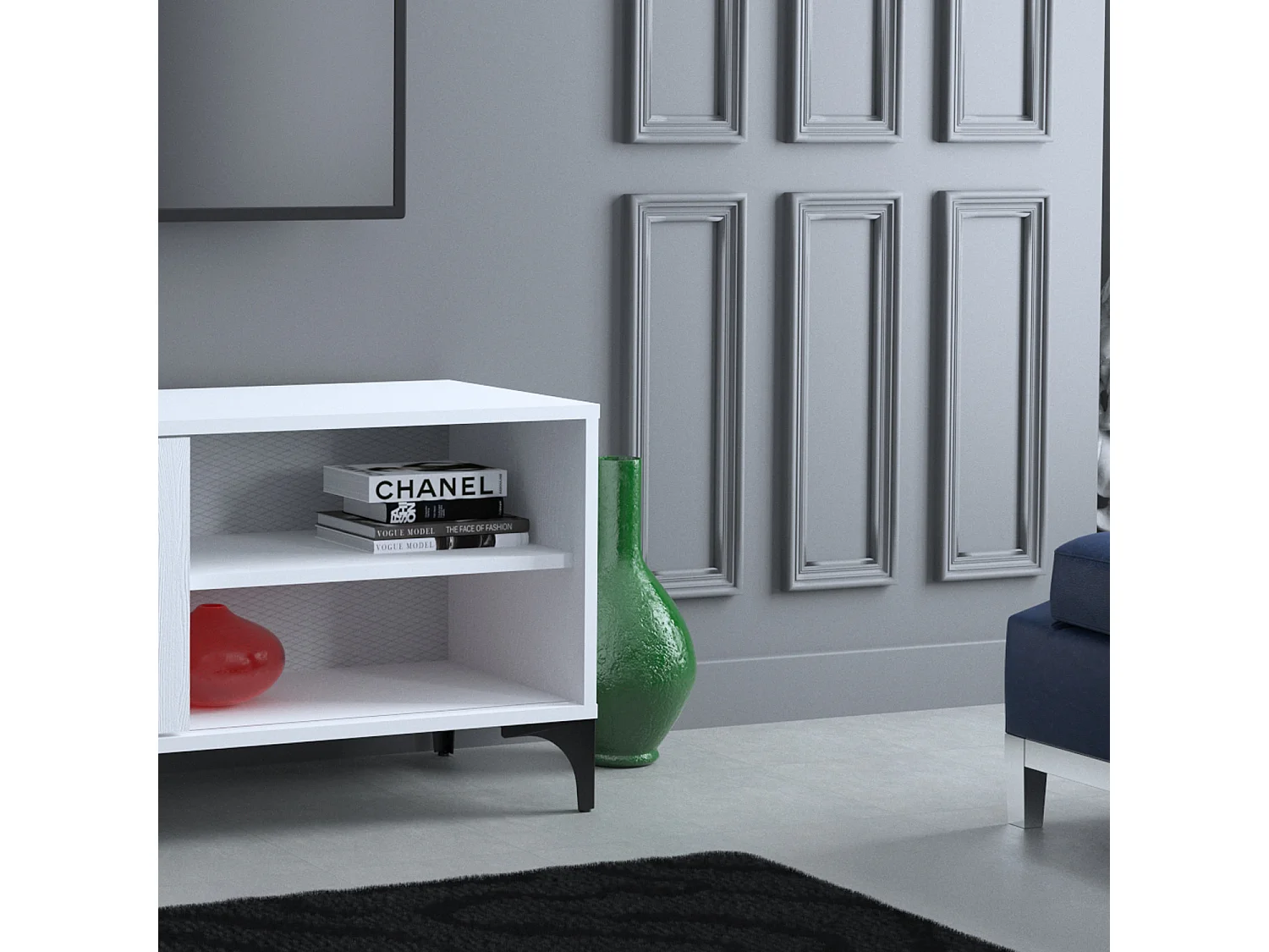 Meuble TV 1 porte coulissante bois blanc Riko 100cm