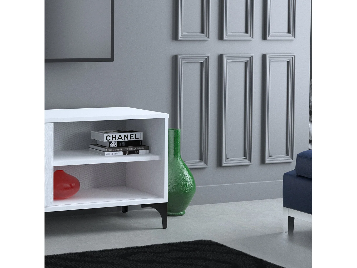 Meuble TV 1 porte coulissante bois blanc Riko 100cm