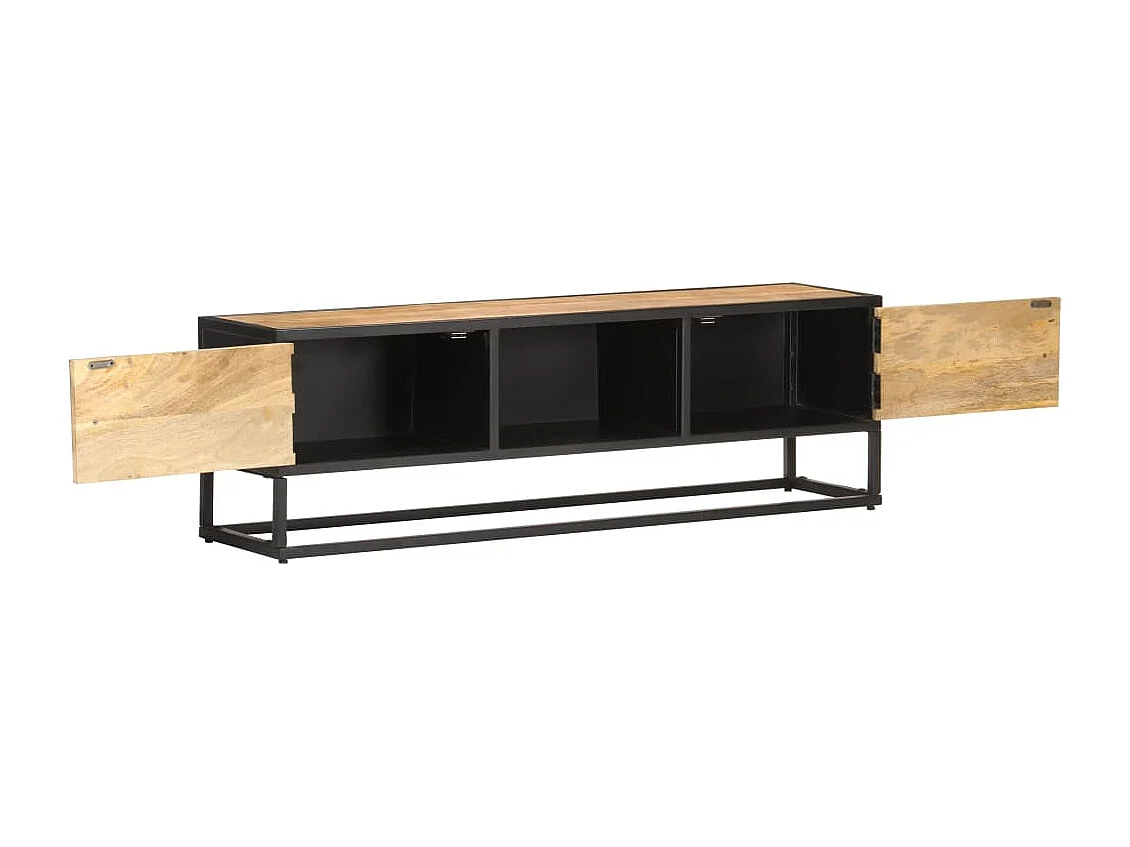 Meuble TV avec porte sculptée 130x30x40 Bois de manguier brut