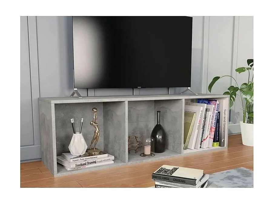 Meuble TV 3 niches bois gris effet béton Membi 114cm