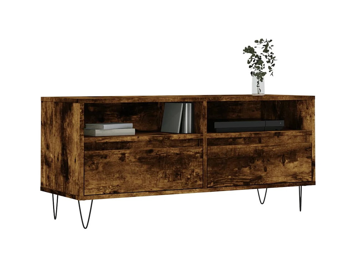 Meuble TV chêne fumé 100x34,5x44,5 bois d'ingénierie