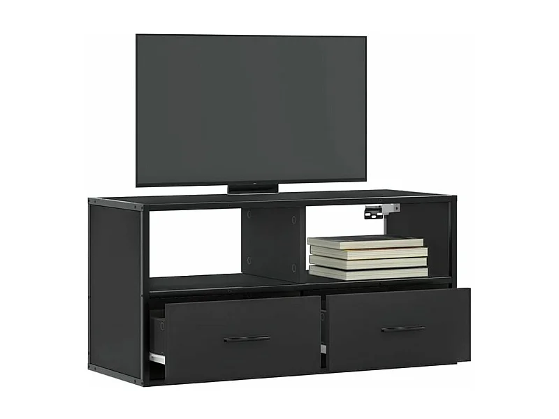 Meuble TV noir 80x31x39,5 bois d'ingénierie et métal