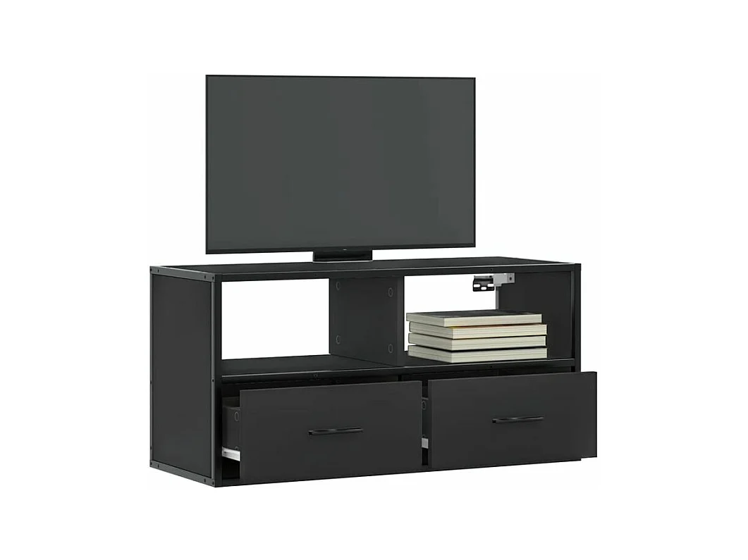 Meuble TV noir 80x31x39,5 bois d'ingénierie et métal