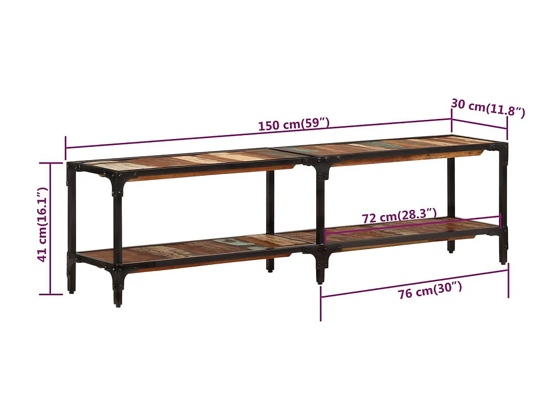 Meuble TV 150x30x41 Bois massif de récupération