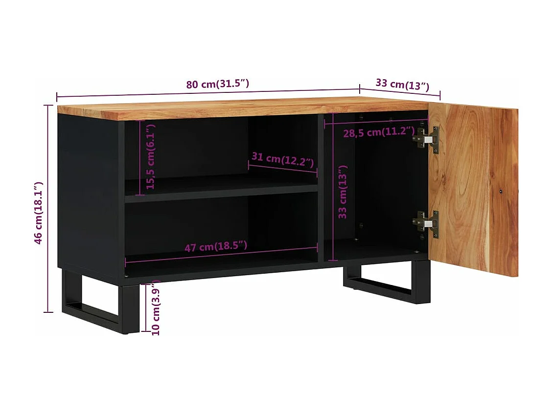 Meuble TV 80x33x46 bois d'acacia solide et d'ingénierie