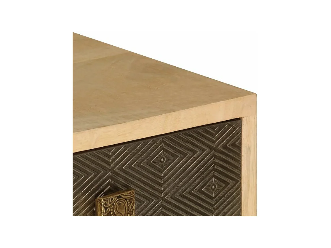 Meuble TV 4 tiroirs manguier massif et métal doré Pictou