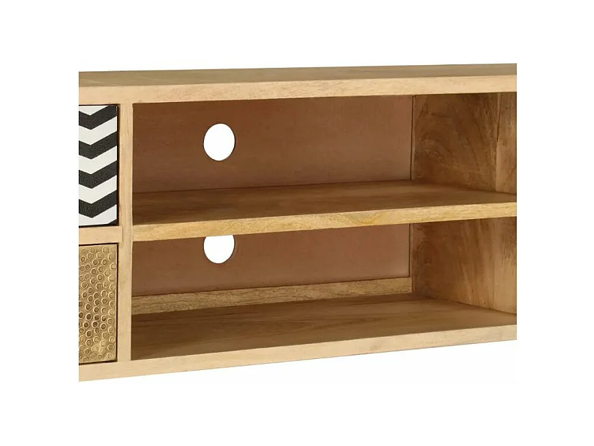 Meuble TV 4 tiroirs manguier massif et métal doré Pictou