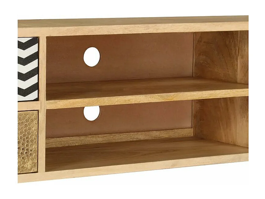 Meuble TV 4 tiroirs manguier massif et métal doré Pictou