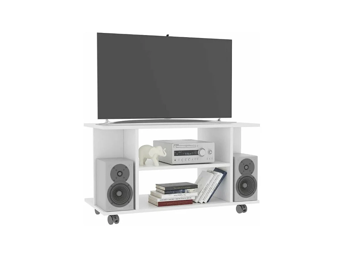 Meuble TV sur roulettes bois blanc mat Java