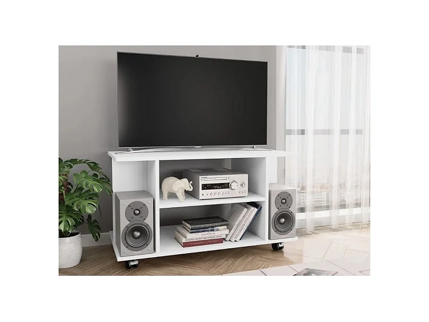 Meuble TV sur roulettes bois blanc mat Java