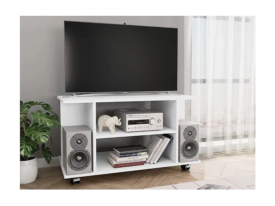 Meuble TV sur roulettes bois blanc mat Java