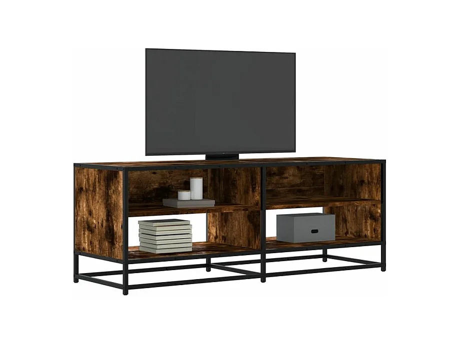 Meuble TV chêne fumé 120,5x40x46 bois d'ingénierie et métal