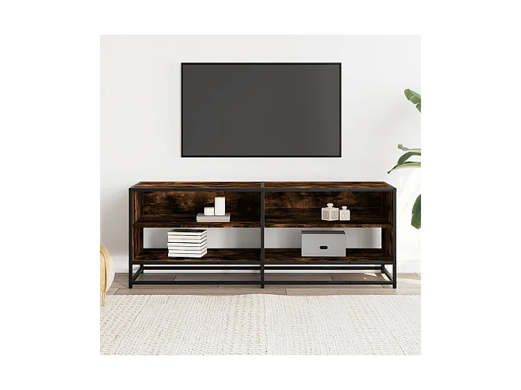 Meuble TV chêne fumé 120,5x40x46 bois d'ingénierie et métal