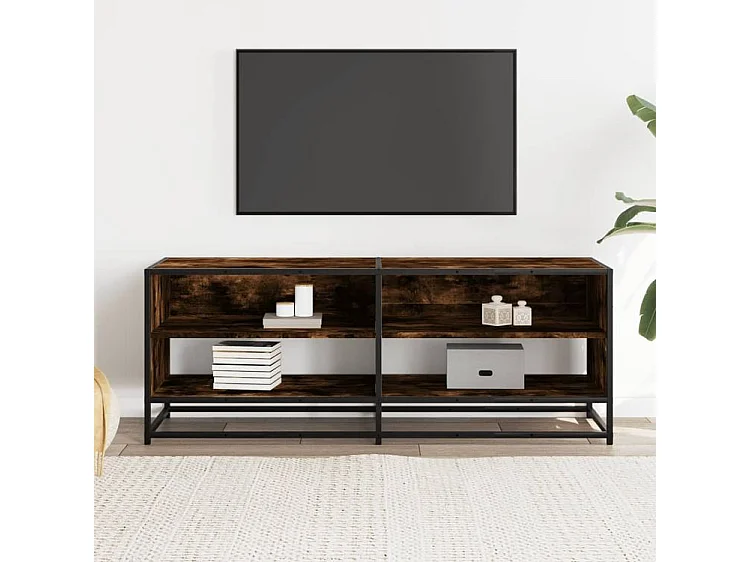 Meuble TV chêne fumé 120,5x40x46 bois d'ingénierie et métal