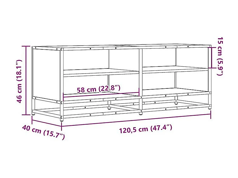 Meuble TV chêne fumé 120,5x40x46 bois d'ingénierie et métal