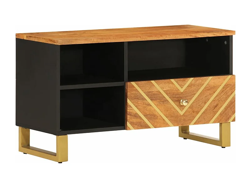 Meuble TV marron et noir 80x33,5x46 bois massif de manguier