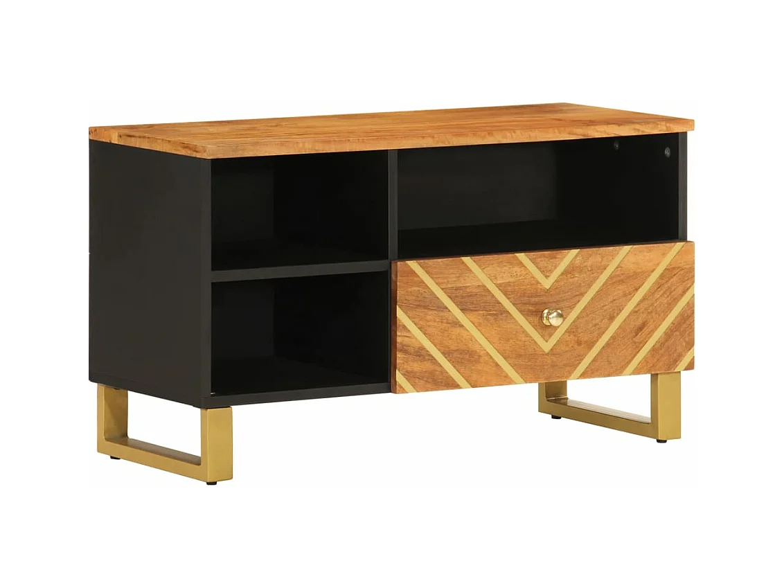 Meuble TV marron et noir 80x33,5x46 bois massif de manguier