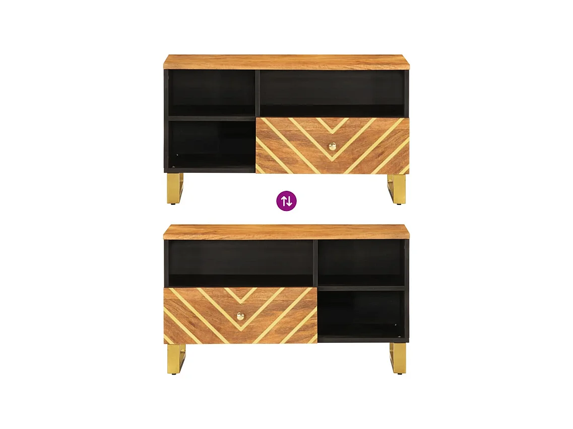 Meuble TV marron et noir 80x33,5x46 bois massif de manguier