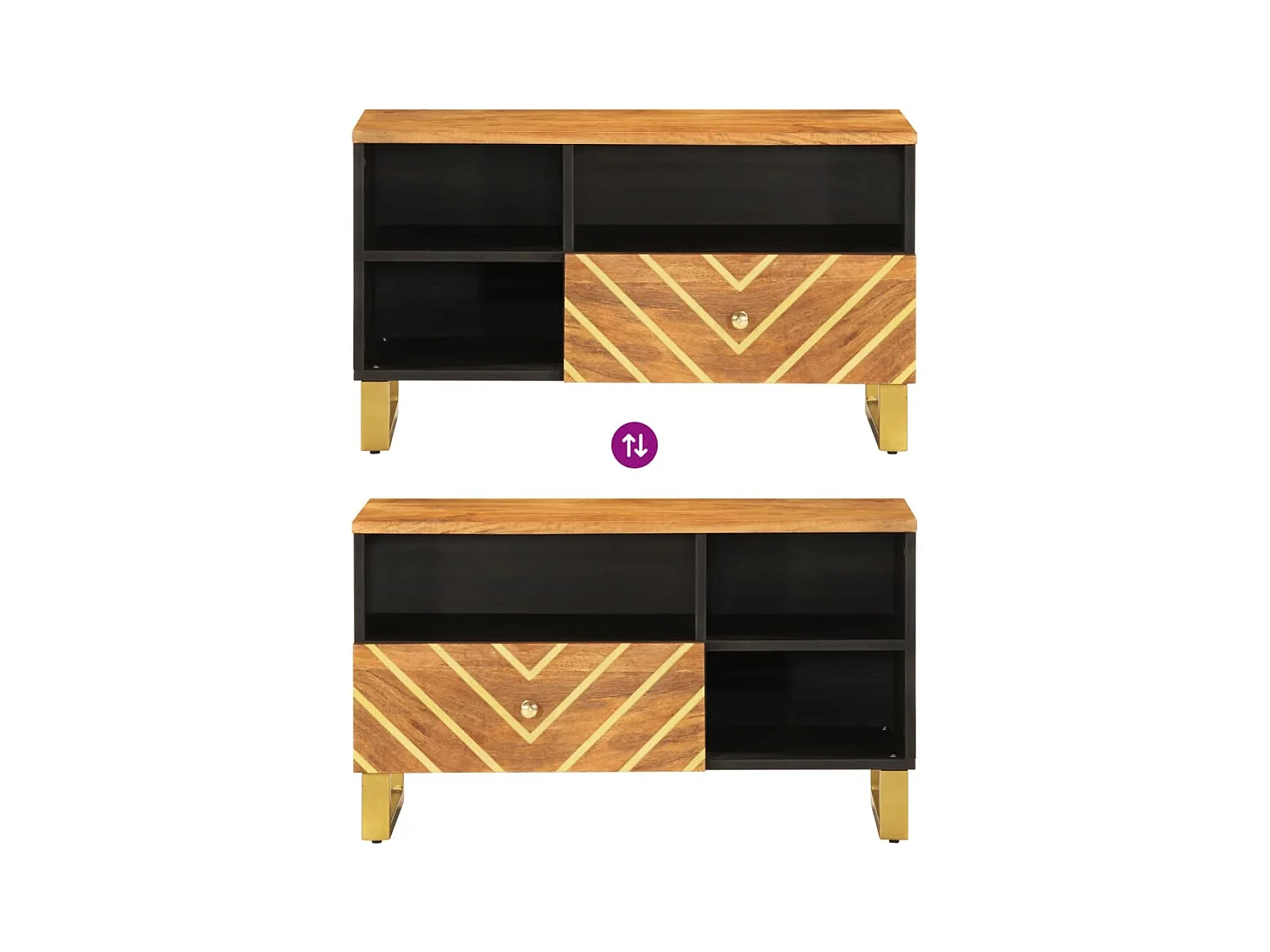 Meuble TV marron et noir 80x33,5x46 bois massif de manguier