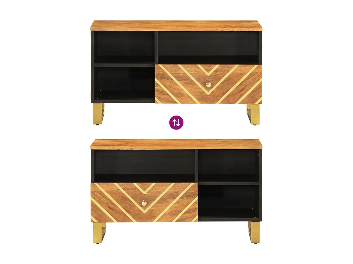 Meuble TV marron et noir 80x33,5x46 bois massif de manguier