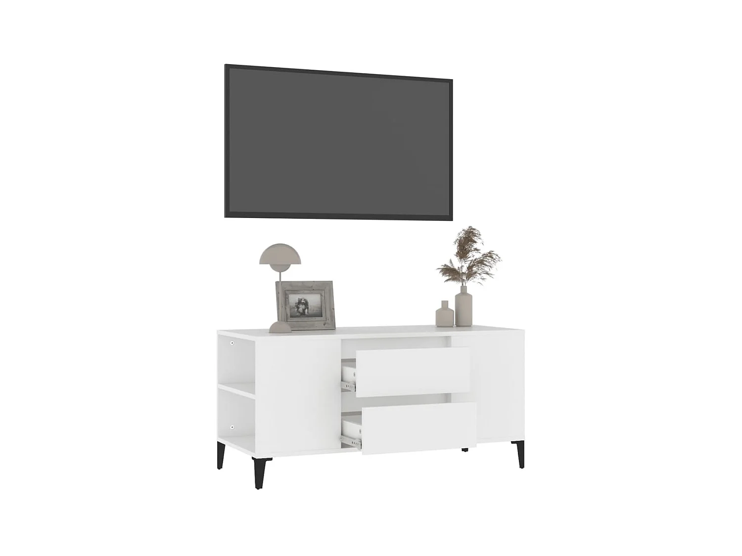 Meuble TV Blanc 102x44,5x50 Bois d'ingénierie