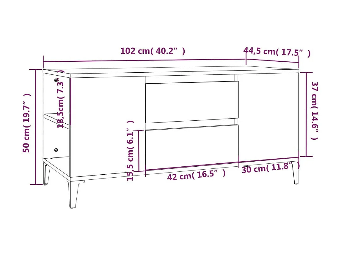 Meuble TV Blanc 102x44,5x50 Bois d'ingénierie