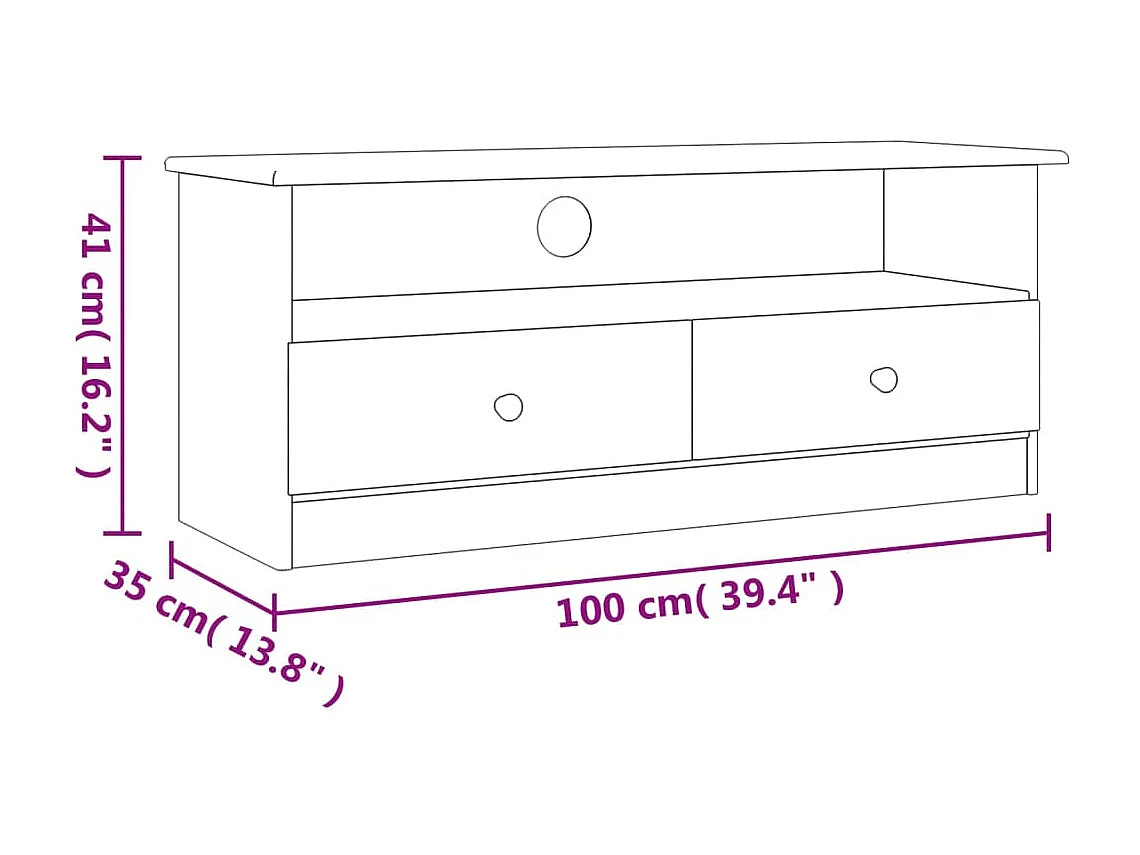 Meuble TV et tiroirs ALTA blanc 100x35x41 bois massif de pin