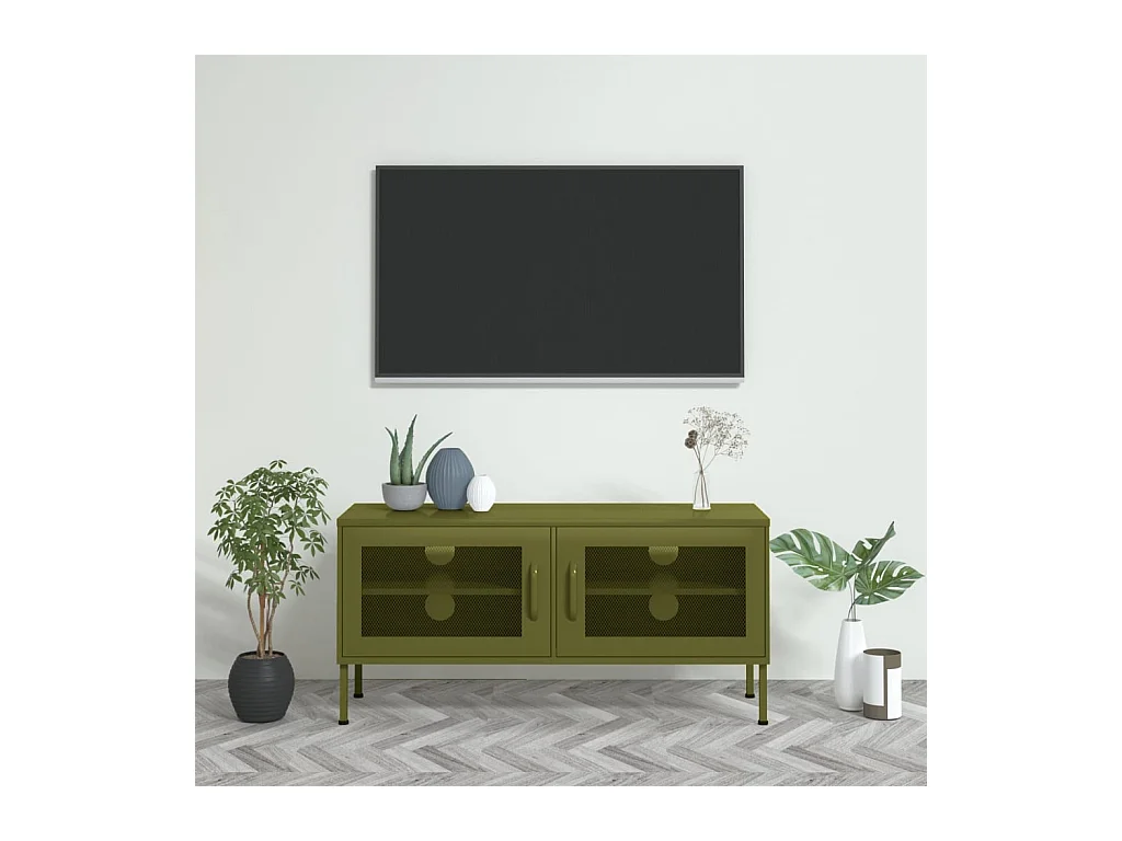 Meuble TV Vert olive 105x35x50 Acier