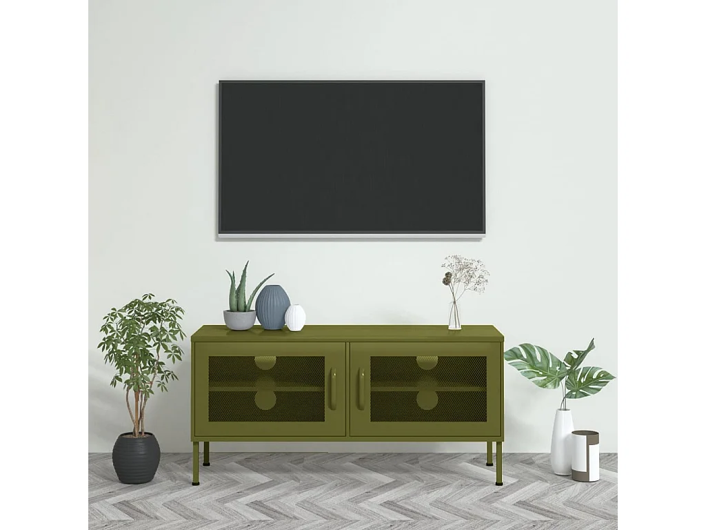 Meuble TV Vert olive 105x35x50 Acier