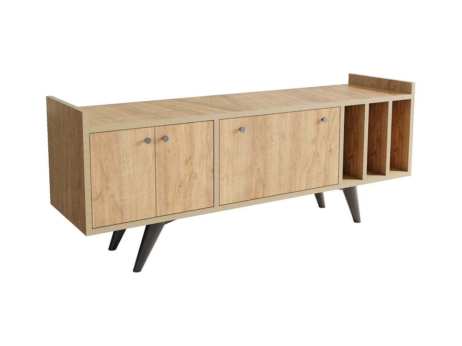 Meuble TV 3 portes 3 étagères verticales bois clair Bibola 150cm