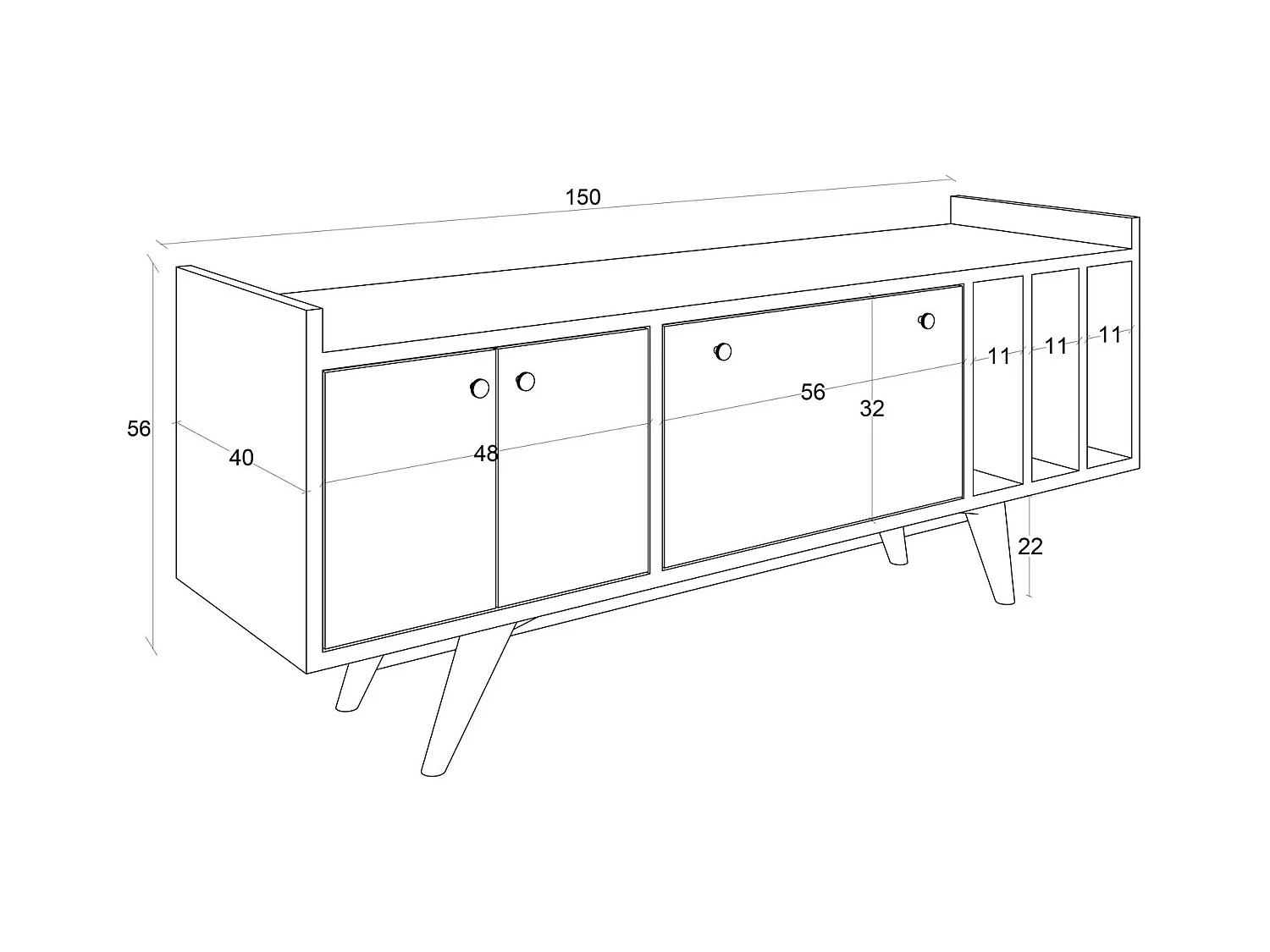 Meuble TV 3 portes 3 étagères verticales bois clair Bibola 150cm