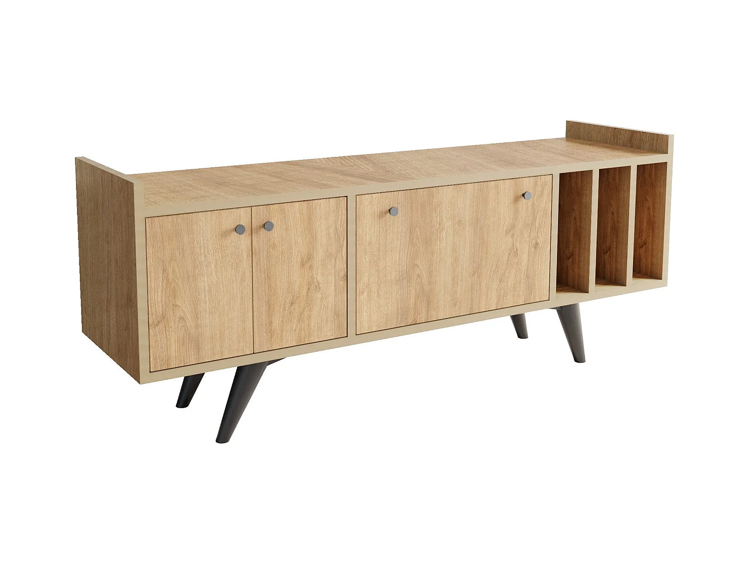 Meuble TV 3 portes 3 étagères verticales bois clair Bibola 150cm