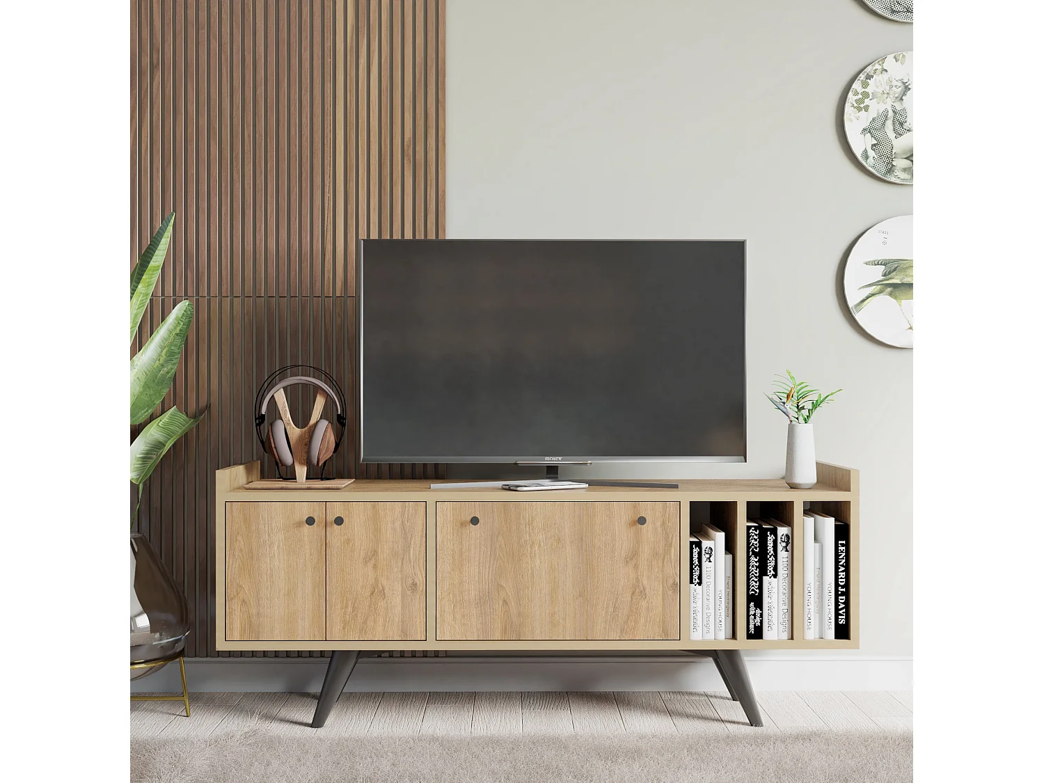 TV-Ständer – 150 cm x 56 cm x 40 cm – Eiche – Spanplatte