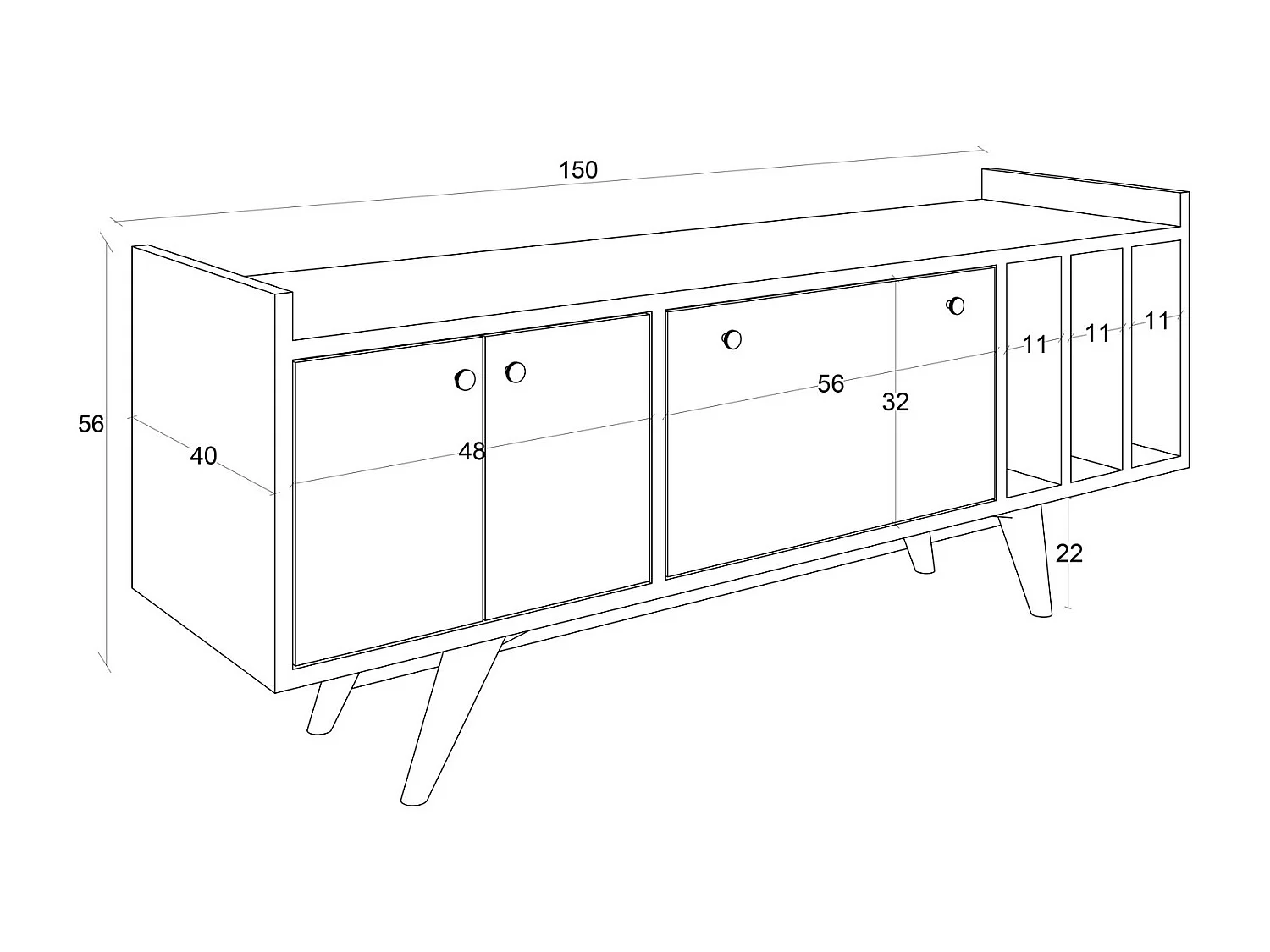 TV-Ständer – 150 cm x 56 cm x 40 cm – Eiche – Spanplatte
