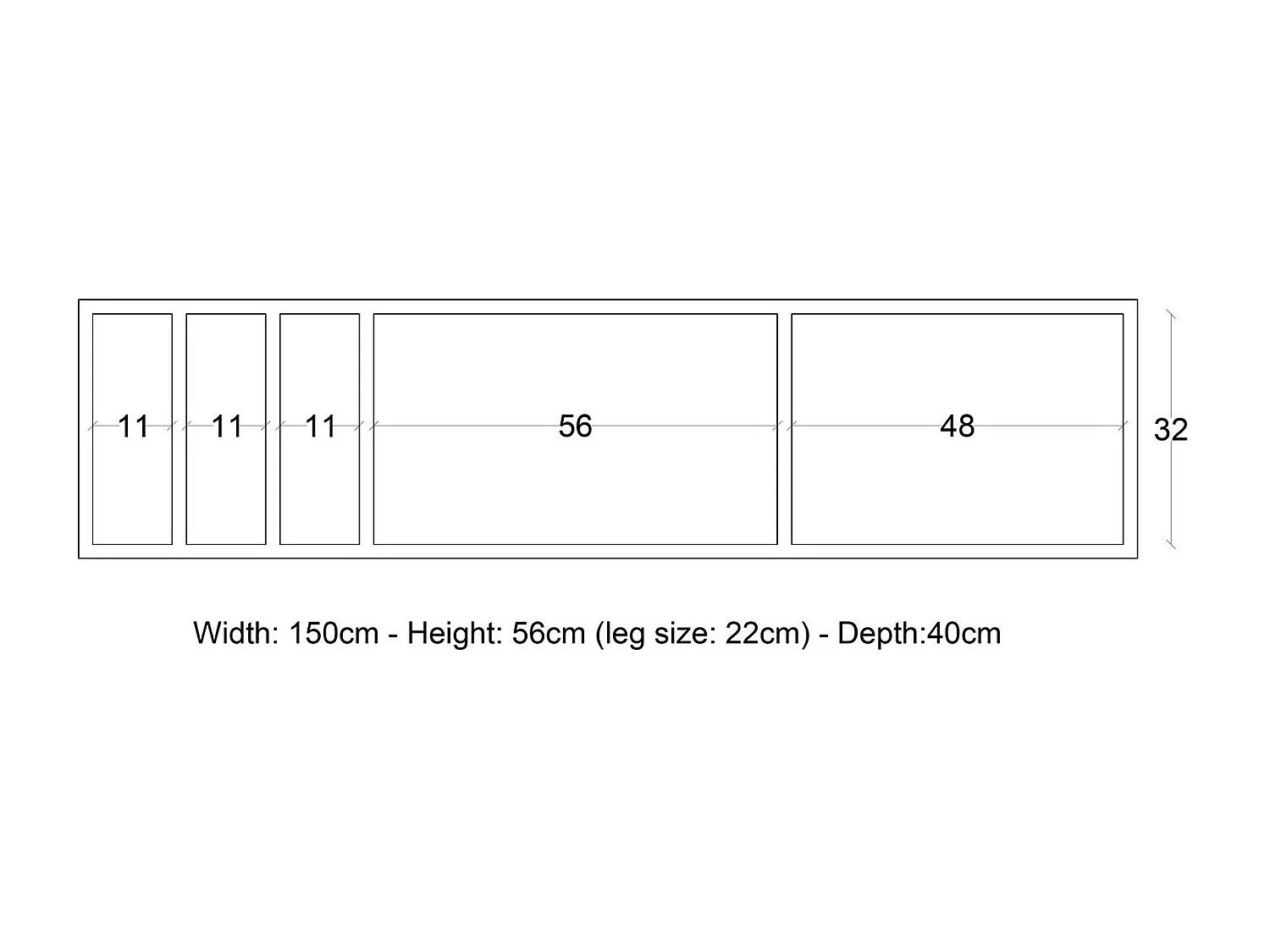 TV-Ständer – 150 cm x 56 cm x 40 cm – Eiche – Spanplatte