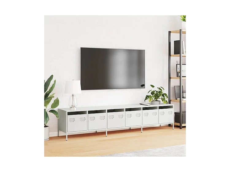 Meuble TV blanc 202x39x43,5 acier laminé à froid