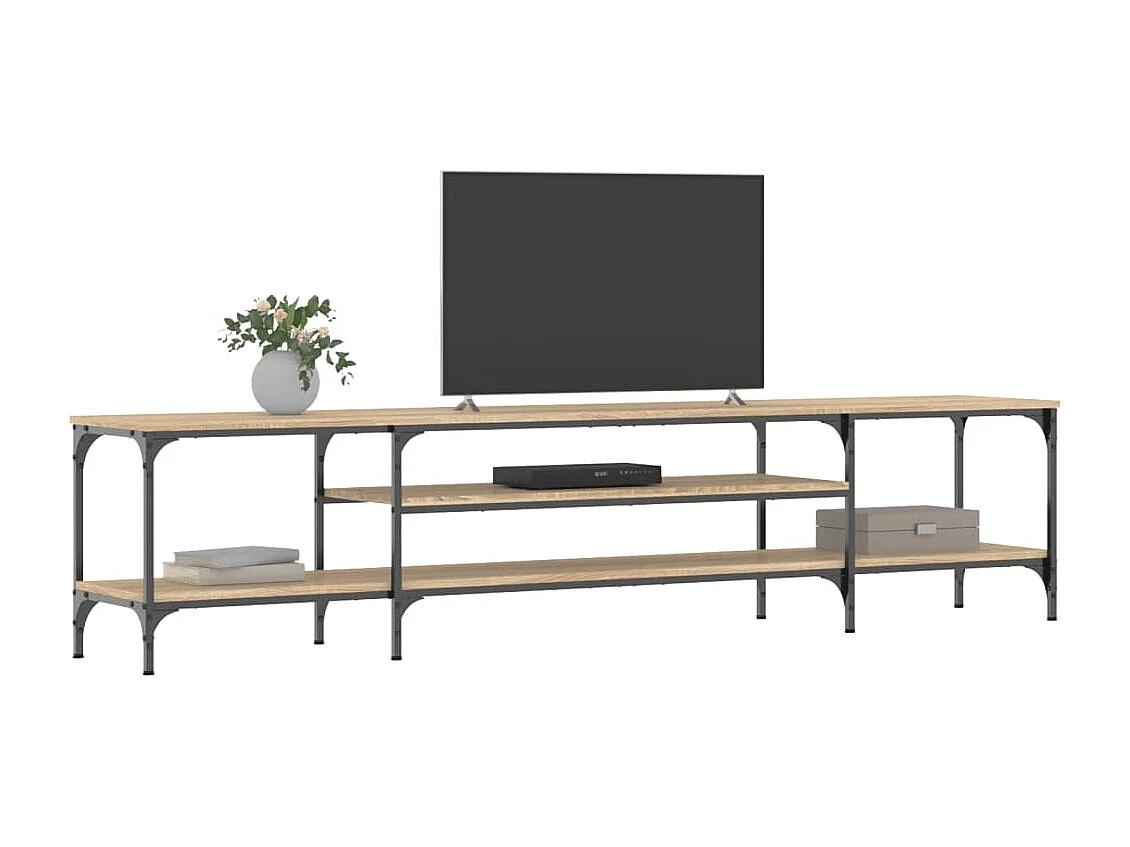 Meuble TV chêne sonoma 201x35x45 bois d'ingénierie et fer
