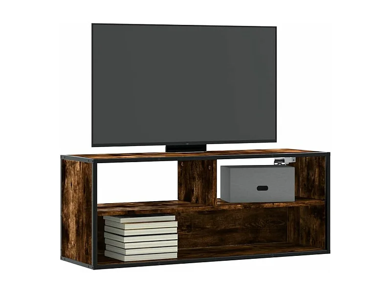 Meuble TV chêne fumé 100x31x39,5 bois d'ingénierie et métal
