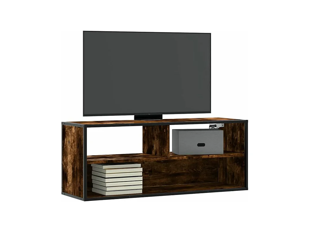 Meuble TV chêne fumé 100x31x39,5 bois d'ingénierie et métal