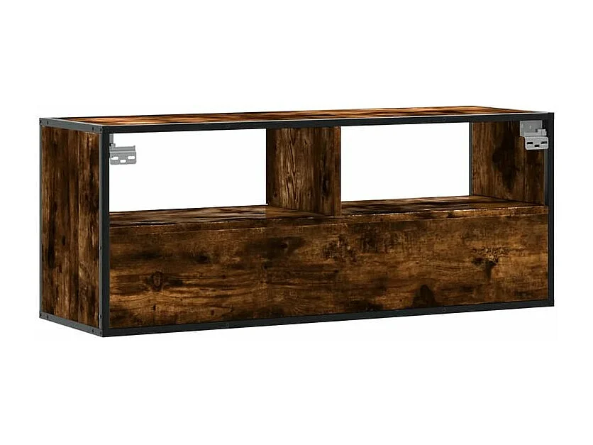 Meuble TV chêne fumé 100x31x39,5 bois d'ingénierie et métal