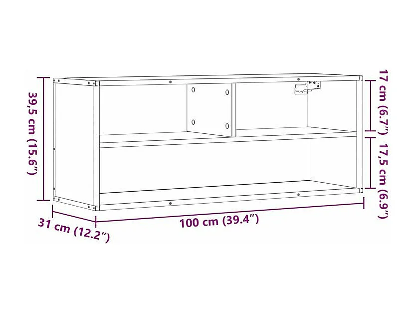 Meuble TV chêne fumé 100x31x39,5 bois d'ingénierie et métal