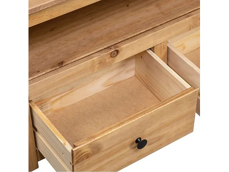 Meuble TV 2 tiroirs pin massif foncé Urda 93cm