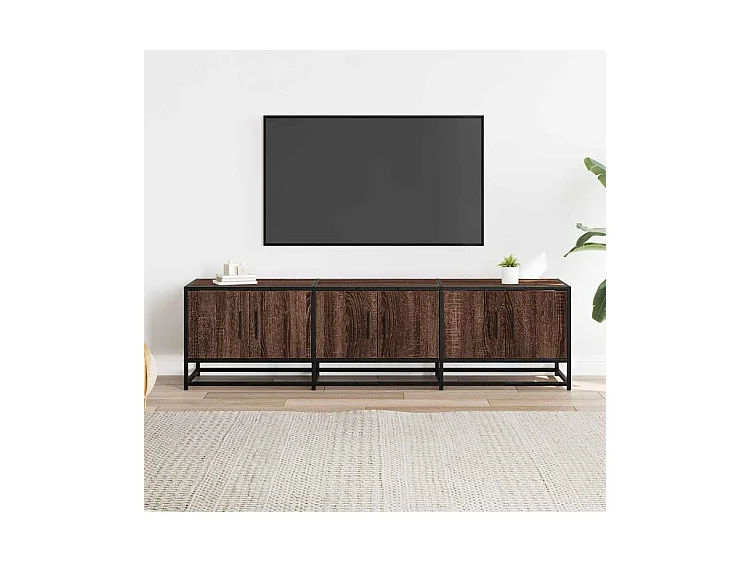 Meuble TV chêne marron 150x35x41 bois d'ingénierie et métal