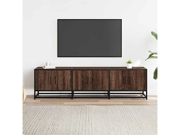Meuble TV chêne marron 150x35x41 bois d'ingénierie et métal