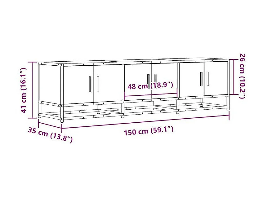 Meuble TV chêne marron 150x35x41 bois d'ingénierie et métal