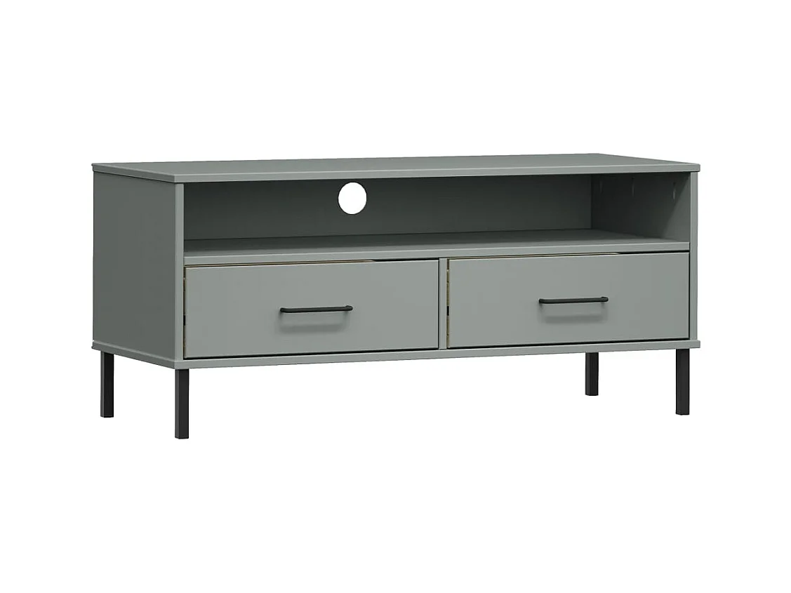 Meuble TV avec pieds en métal Gris Bois de pin massif OSLO