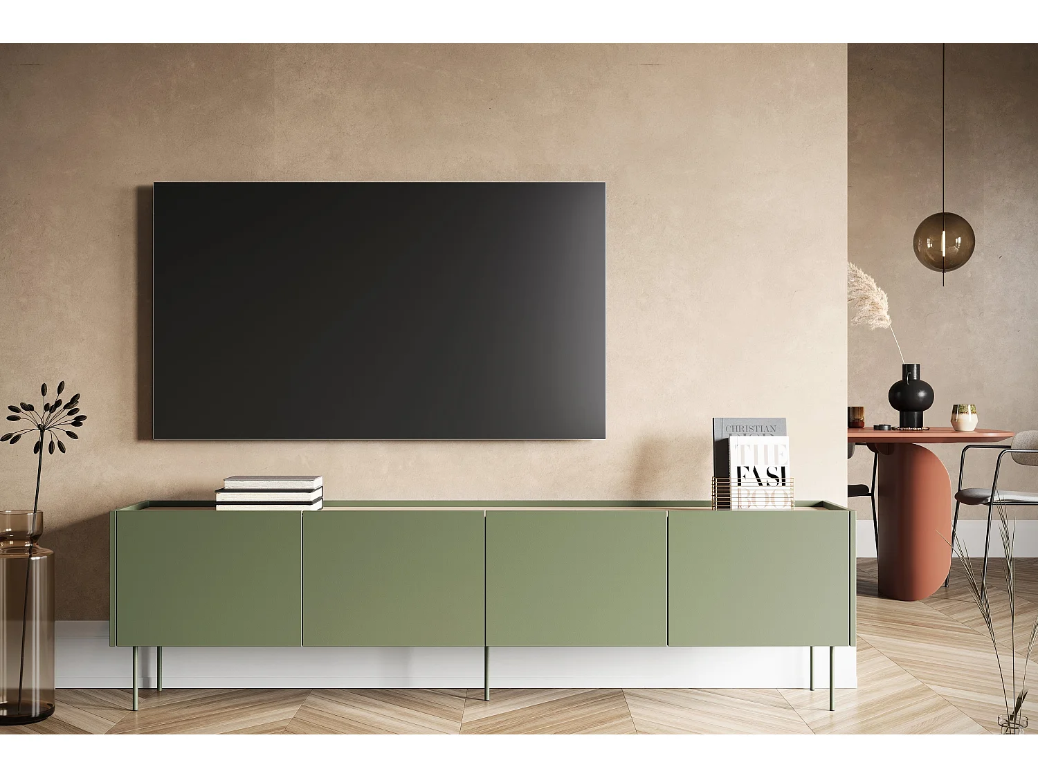TV-meubel 4 deuren 1 lade met metalen voet 220x60 cm